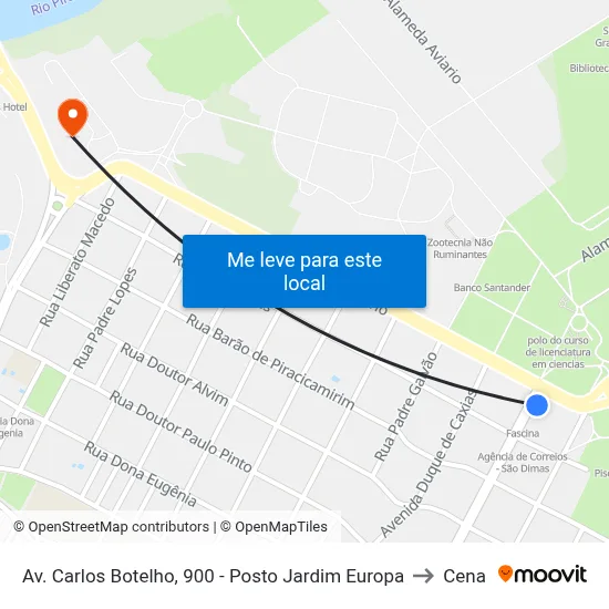 Av. Carlos Botelho, 900 - Posto Jardim Europa to Cena map
