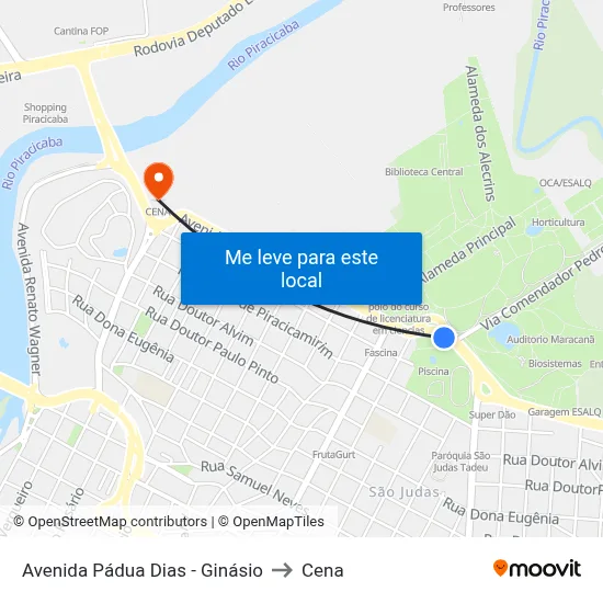 Avenida Pádua Dias - Ginásio to Cena map