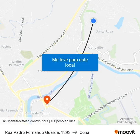 Rua Padre Fernando Guarda, 1293 to Cena map