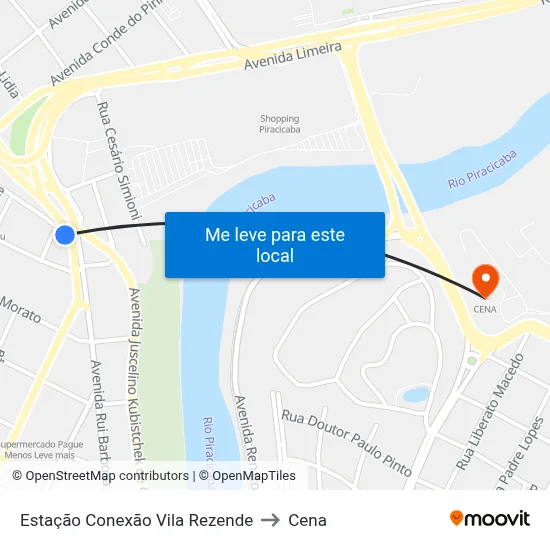 Estação Conexão Vila Rezende to Cena map