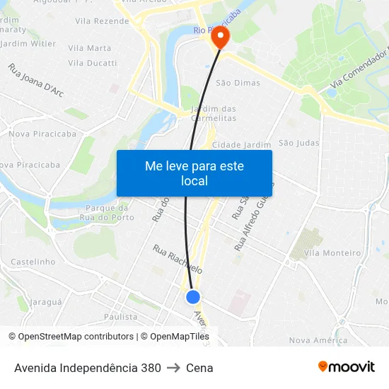 Avenida Independência 380 to Cena map