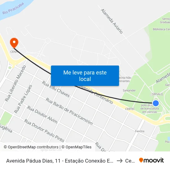 Avenida Pádua Dias, 11 - Estação Conexão Esalq to Cena map