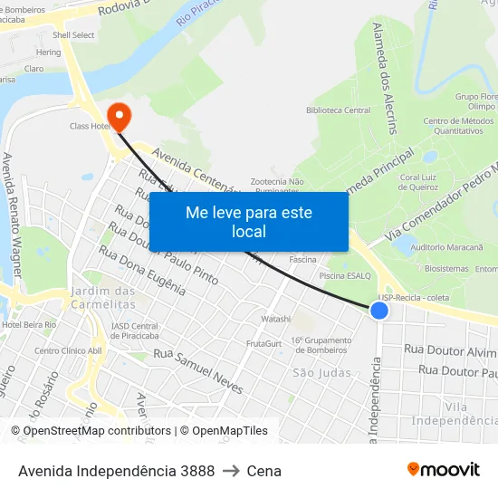 Avenida Independência 3888 to Cena map