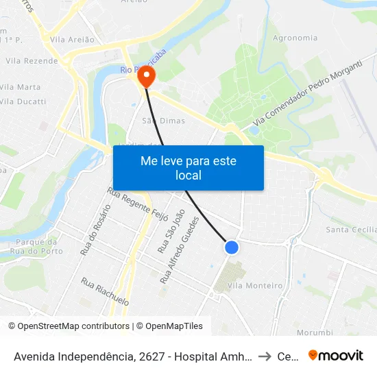 Avenida Independência, 2627 - Hospital Amhpla to Cena map