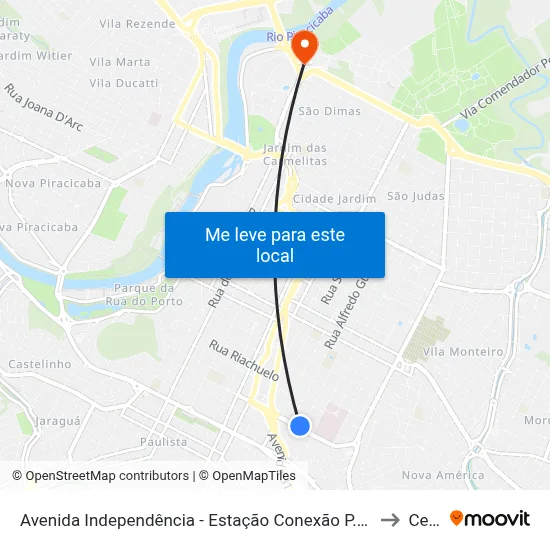 Avenida Independência - Estação Conexão P.S. Infantil to Cena map