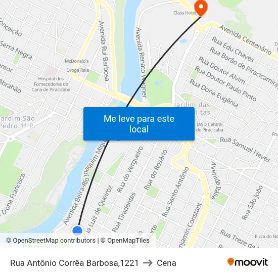 Rua Antônio Corrêa Barbosa,1221 to Cena map