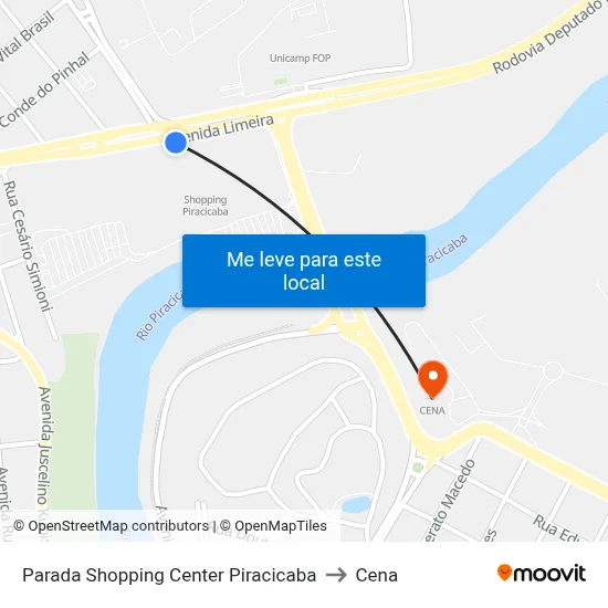 Parada Shopping Center Piracicaba to Cena map