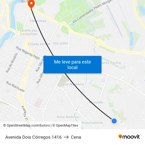 Avenida Dois Córregos 1416 to Cena map