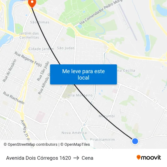 Avenida Dois Córregos 1620 to Cena map