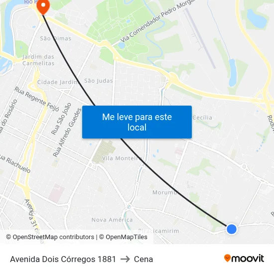 Avenida Dois Córregos 1881 to Cena map