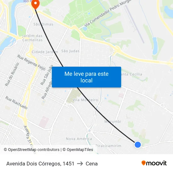 Avenida Dois Córregos, 1451 to Cena map