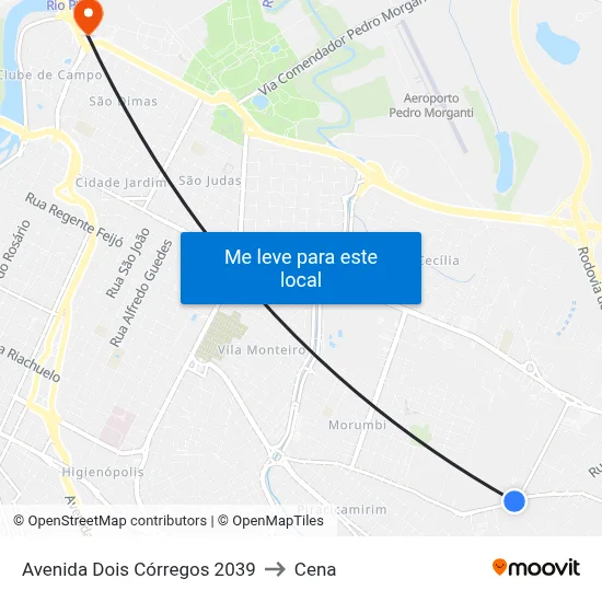 Avenida Dois Córregos 2039 to Cena map