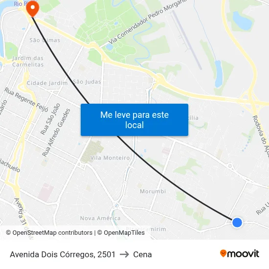 Avenida Dois Córregos, 2501 to Cena map
