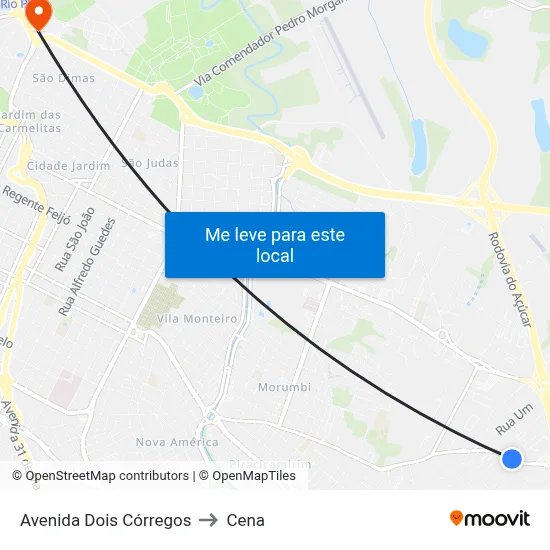 Avenida Dois Córregos to Cena map