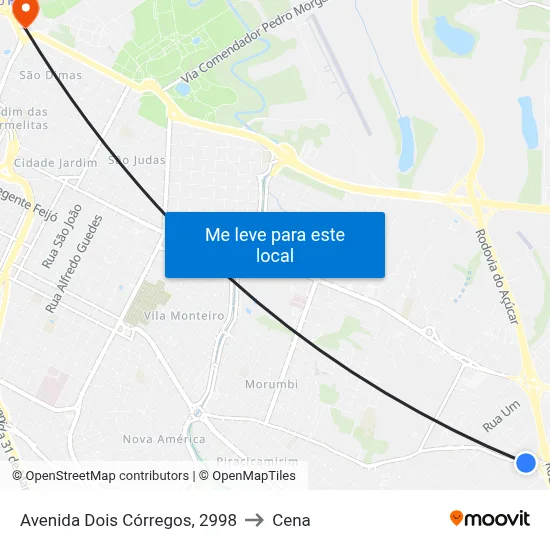 Avenida Dois Córregos, 2998 to Cena map