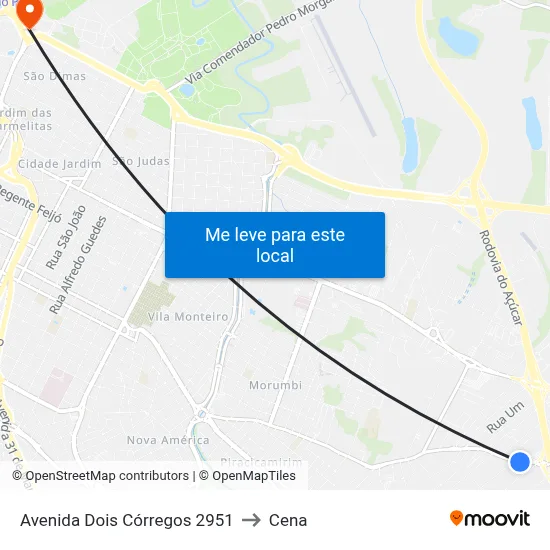 Avenida Dois Córregos 2951 to Cena map