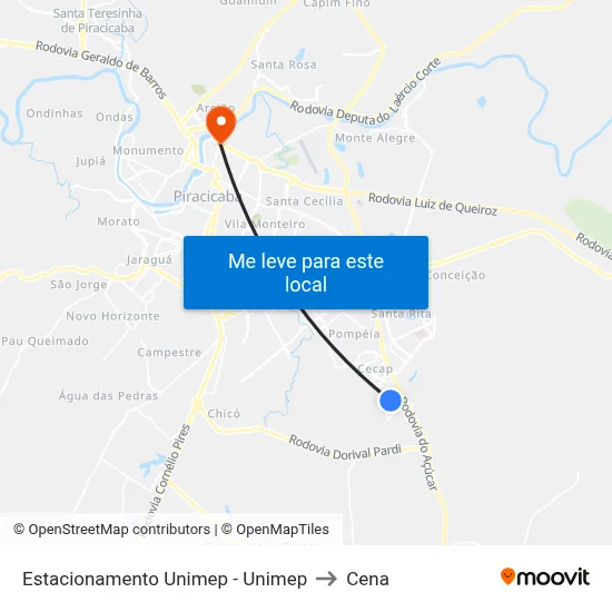 Estacionamento Unimep - Unimep to Cena map