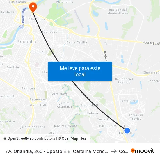 Av. Orlandia, 360 - Oposto E.E. Carolina Mendes Thame to Cena map