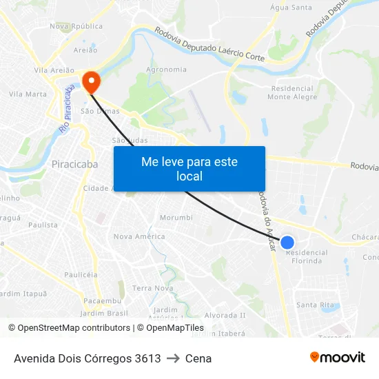 Avenida Dois Córregos 3613 to Cena map