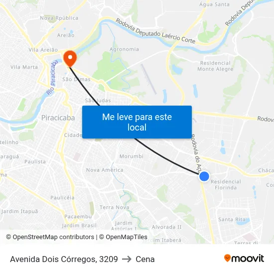 Avenida Dois Córregos, 3209 to Cena map