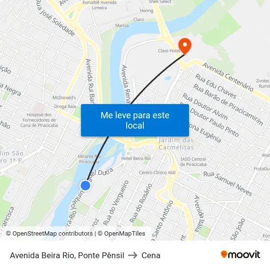 Avenida Beira Rio, Ponte Pênsil to Cena map