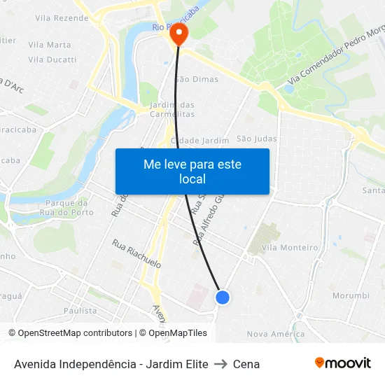Avenida Independência - Jardim Elite to Cena map