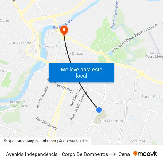 Avenida Independência - Corpo De Bombeiros to Cena map