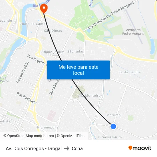 Av. Dois Córregos - Drogal to Cena map