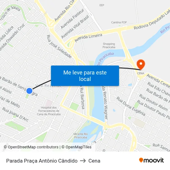 Parada Praça Antônio Cândido to Cena map