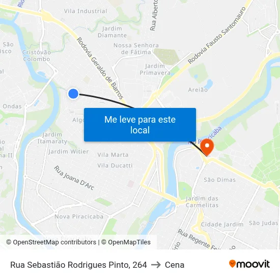 Rua Sebastião Rodrigues Pinto, 264 to Cena map