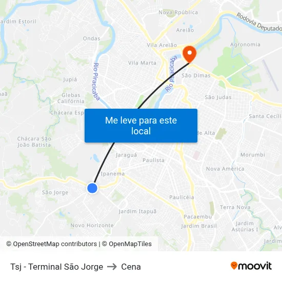 Tsj - Terminal São Jorge to Cena map