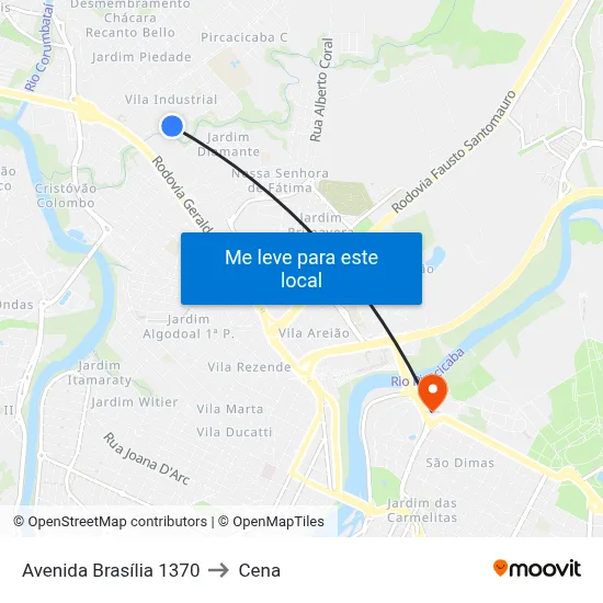 Avenida Brasília 1370 to Cena map