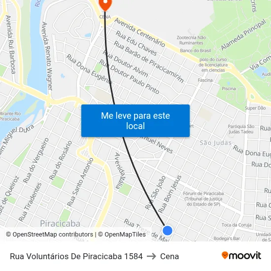 Rua Voluntários De Piracicaba 1584 to Cena map