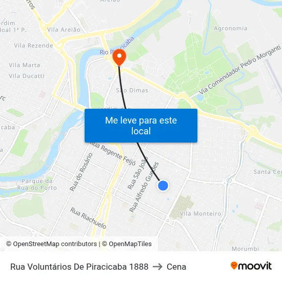 Rua Voluntários De Piracicaba 1888 to Cena map
