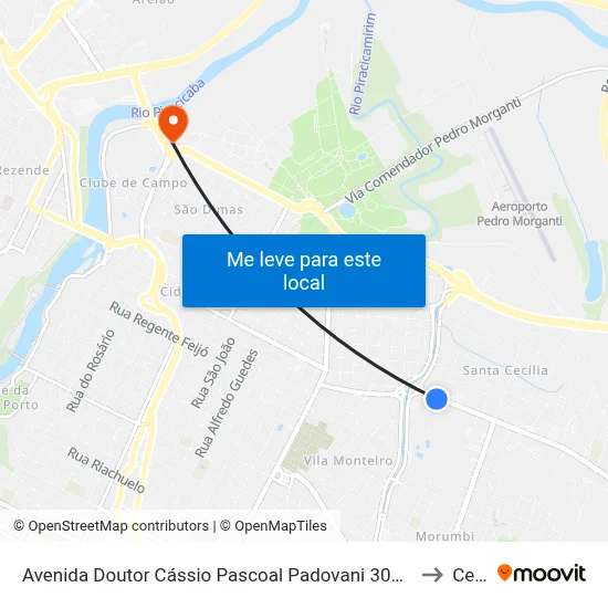 Avenida Doutor Cássio Pascoal Padovani 300 Manetoni to Cena map