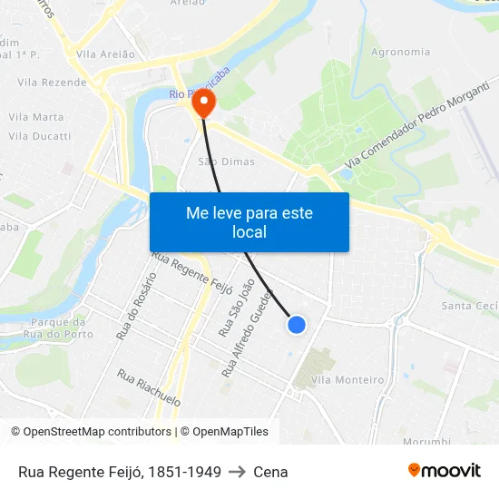 Rua Regente Feijó, 1851-1949 to Cena map