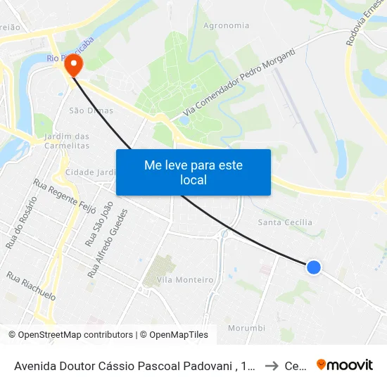 Avenida Doutor Cássio Pascoal Padovani , 1103 to Cena map