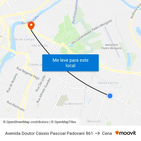 Avenida Doutor Cássio Pascoal Padovani 861 to Cena map