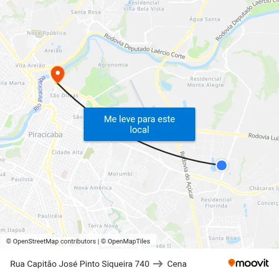 Rua Capitão José Pinto Siqueira 740 to Cena map