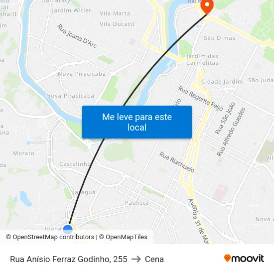Rua Anísio Ferraz Godinho, 255 to Cena map
