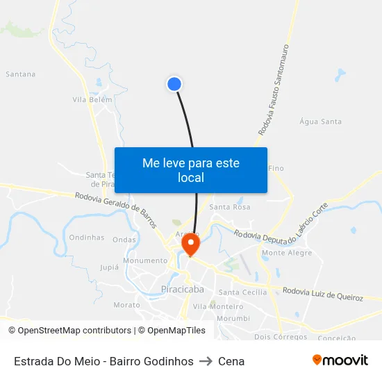 Estrada Do Meio - Bairro Godinhos to Cena map