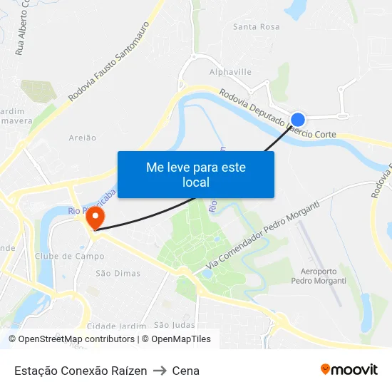 Estação Conexão Raízen to Cena map