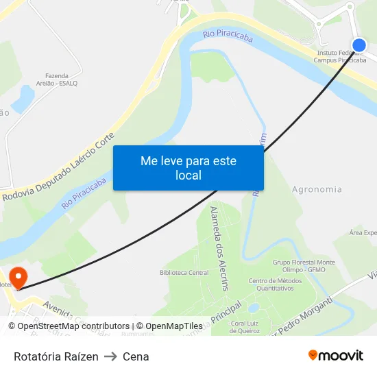 Rotatória Raízen to Cena map