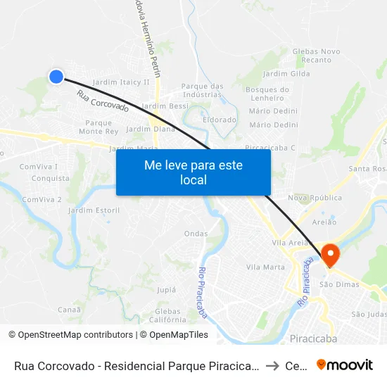 Rua Corcovado - Residencial Parque Piracicaba 2 to Cena map