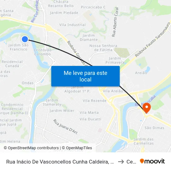 Rua Inácio De Vasconcellos Cunha Caldeira, 72-140 to Cena map