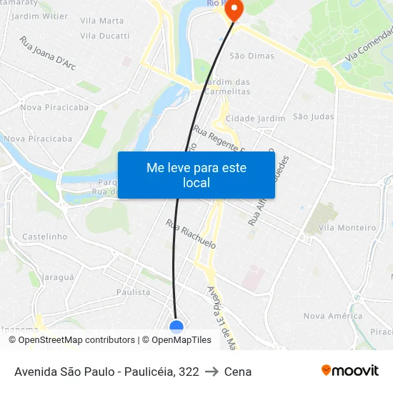 Avenida São Paulo - Paulicéia, 322 to Cena map