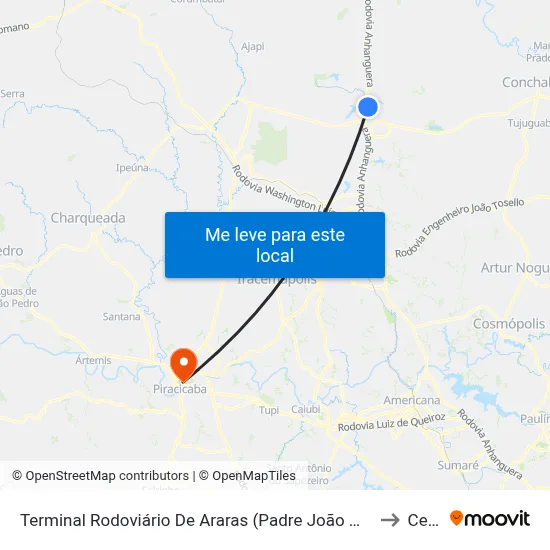 Terminal Rodoviário De Araras (Padre João Modesti) to Cena map