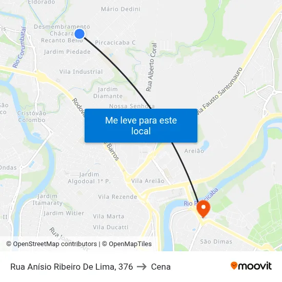 Rua Anísio Ribeiro De Lima, 376 to Cena map