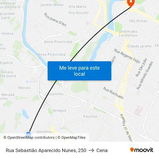 Rua Sebastião Aparecido Nunes, 250 to Cena map