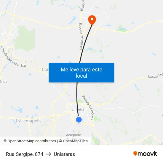 Rua Sergipe, 874 to Uniararas map